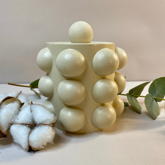 Pot Bubble beige en jesmonite avec couvercle