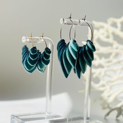Boucles d'oreilles solar turquoise foncé métalisé en pâte polimère  vue de profil
