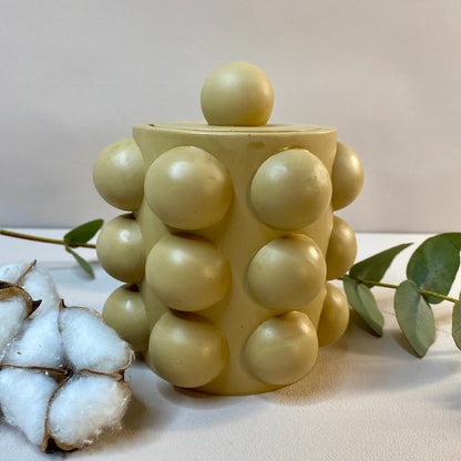 Pot Bubble ocre en jesmonite avec couvercle