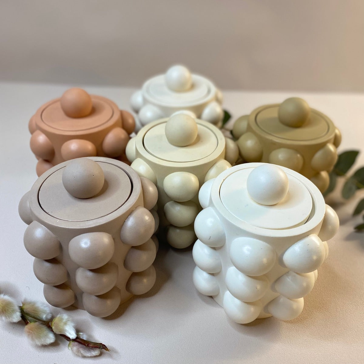 Pot Bubble en jesmonite avec couvercle